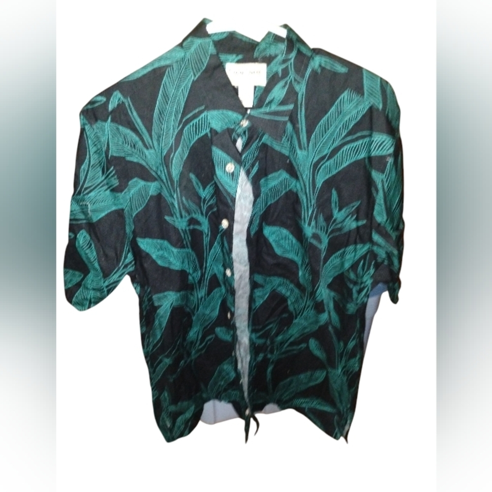Men's Green Leaf Print Casual Button Down Shirt